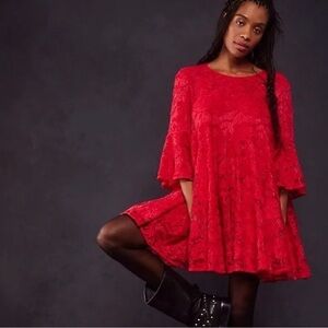 Free People Le Fleur XS Red Lace Babydoll Dress